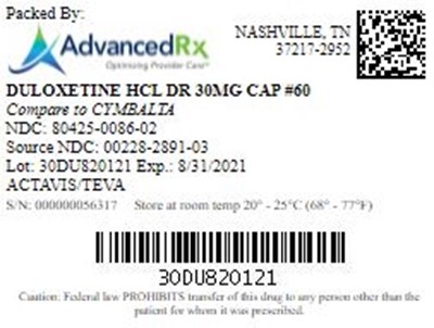 Duloxetine HCl 30mg Cap Qty 60 Ndc 80425 0086